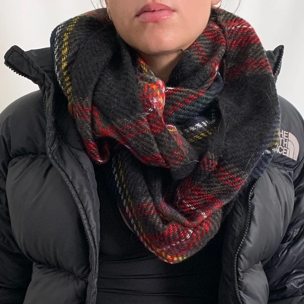 Red Tartan Plaid Knit Infinity Scarf